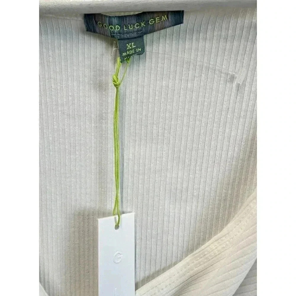 Good Luck Gem Top Women's Size XL White Long Sleeve V Neck Overlay Front‎ - Picture 4 of 9